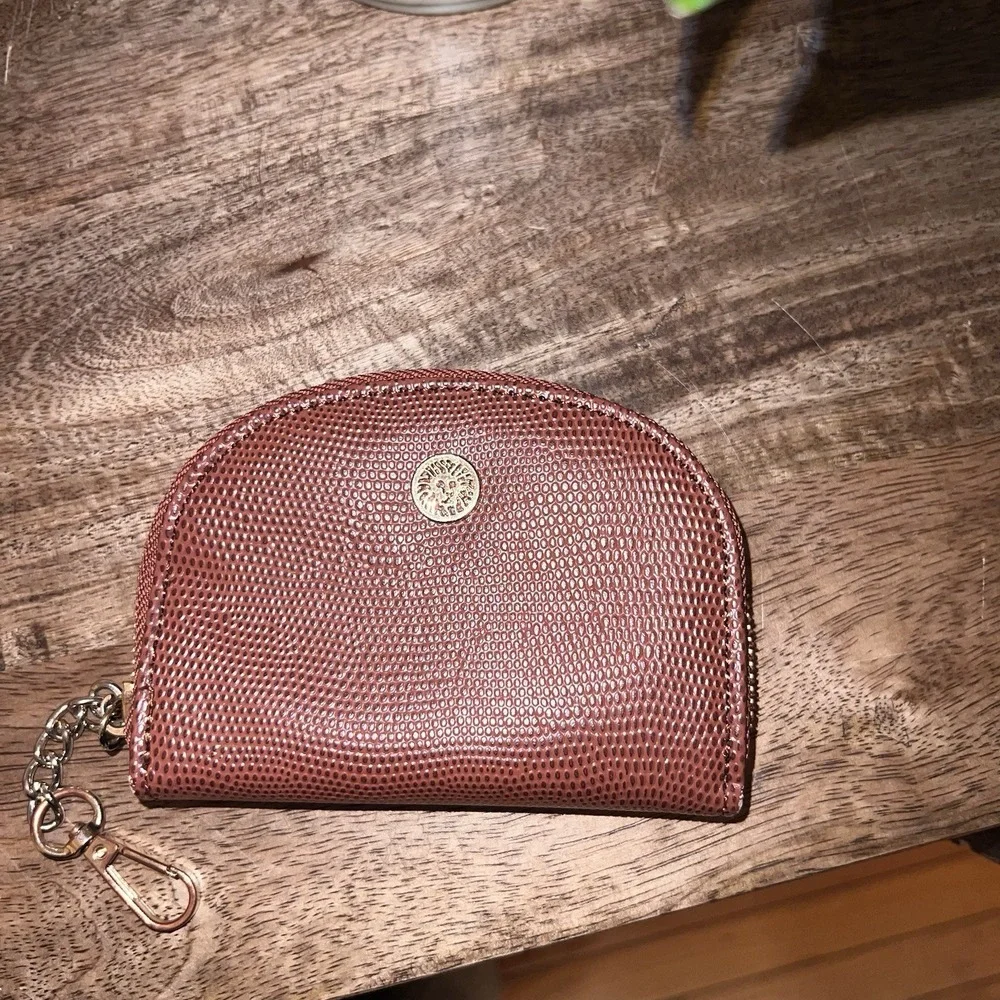 Anne Klein Brown Small Wallet W/ Gold Zipper Credit Card Coin Holder Mini Clutch